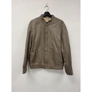 Vintage Leather Jacket Mens Medium Brown Bomber Zip Front Collared Lined 80s